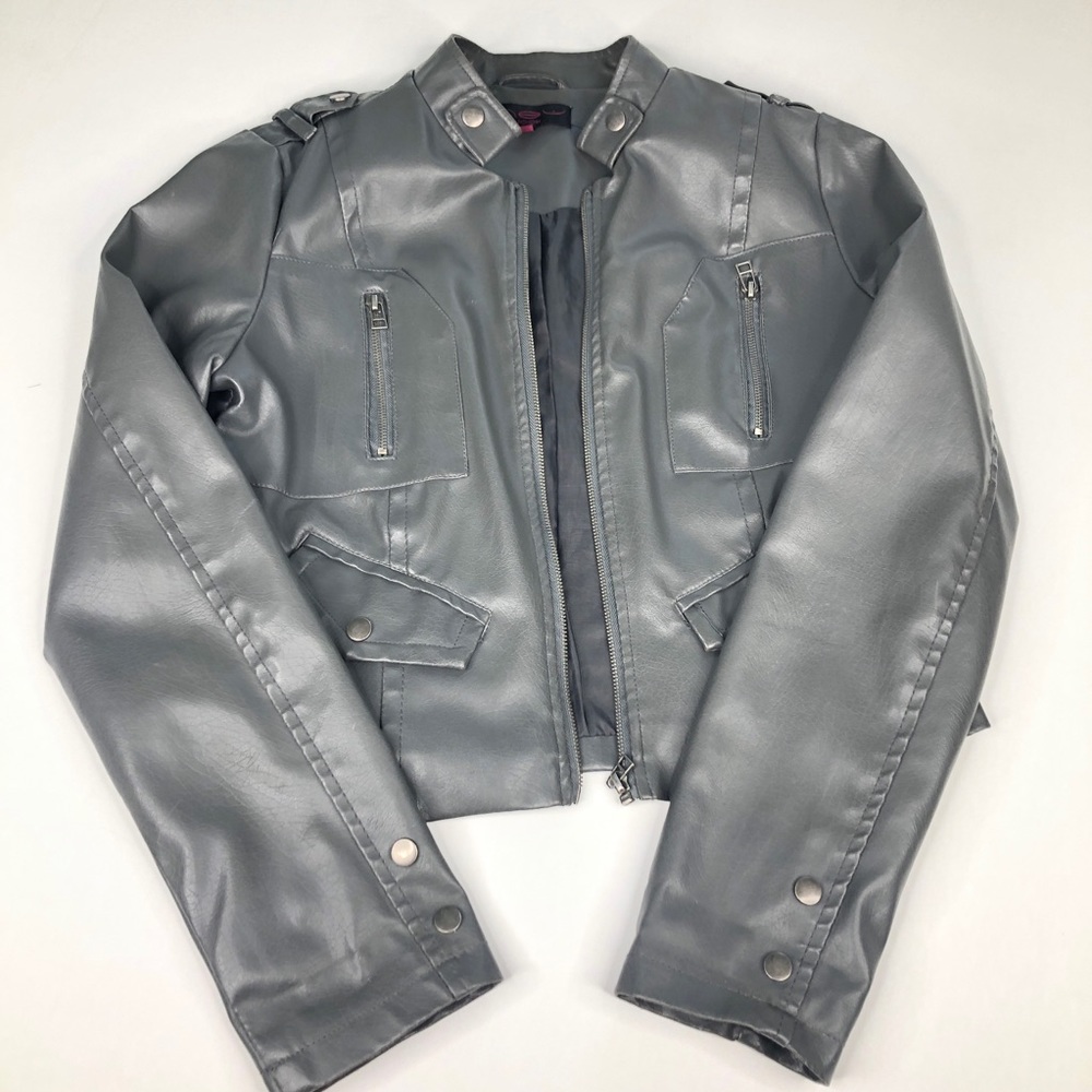 Gray Faux Leather Motorcycle Jacket Size Large Fall Winter Streetwear Biker